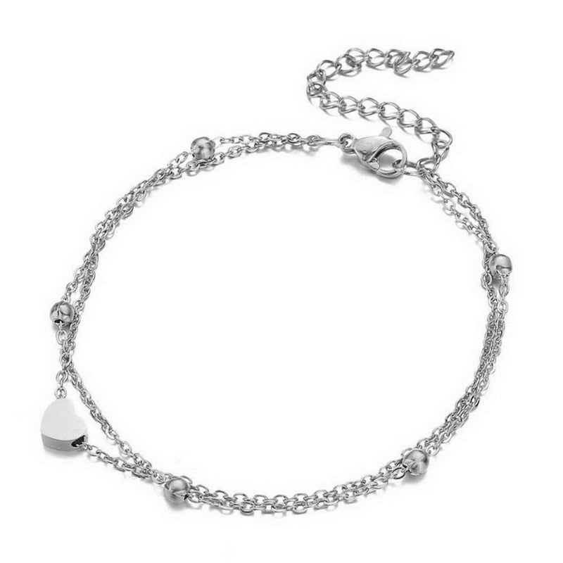 Zweireihige Fußkette mit Perlen und Herz
